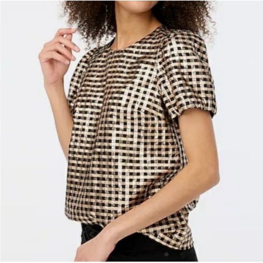 J. Crew Gold Lurex Metallic Threads‎ Puff-Sleeve Top Size XL